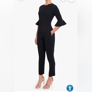 Black Halo Classic Black Jumpsuit with Ruffle Sleeves
